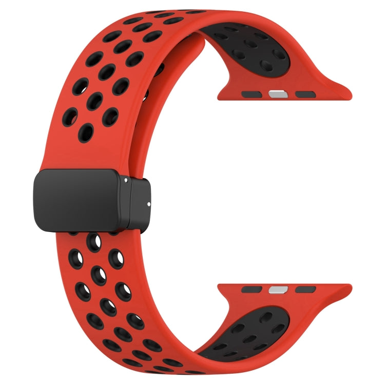 For Apple Watch 42mm Magnetic Buckle Silicone Watch Band(Red Black) - Watch Bands by buy2fix | Online Shopping UK | buy2fix