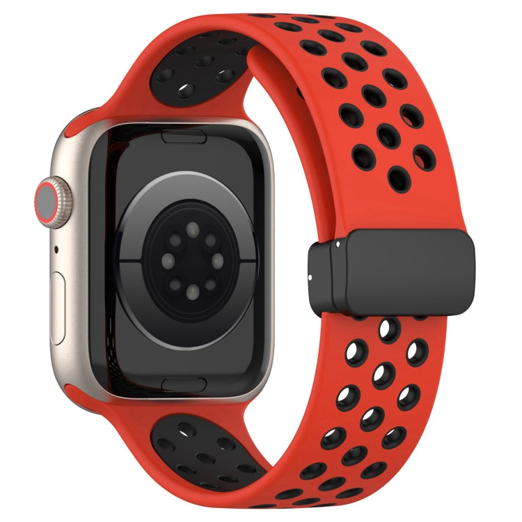 For Apple Watch 42mm Magnetic Buckle Silicone Watch Band(Red Black) - Watch Bands by buy2fix | Online Shopping UK | buy2fix