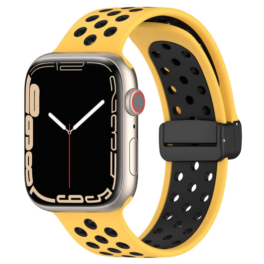 For Apple Watch 42mm Magnetic Buckle Silicone Watch Band(Yellow Black) - Watch Bands by buy2fix | Online Shopping UK | buy2fix