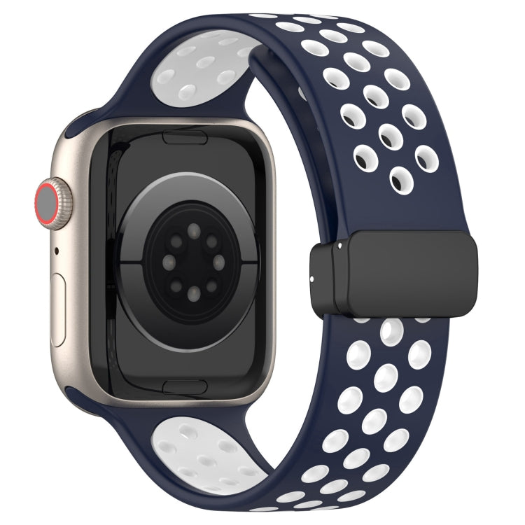 For Apple Watch 38mm Magnetic Buckle Silicone Watch Band(Navy White) - Watch Bands by buy2fix | Online Shopping UK | buy2fix