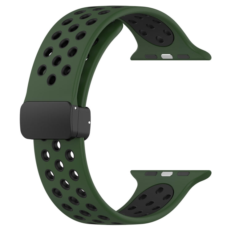 For Apple Watch 38mm Magnetic Buckle Silicone Watch Band(Army Green Black) - Watch Bands by buy2fix | Online Shopping UK | buy2fix