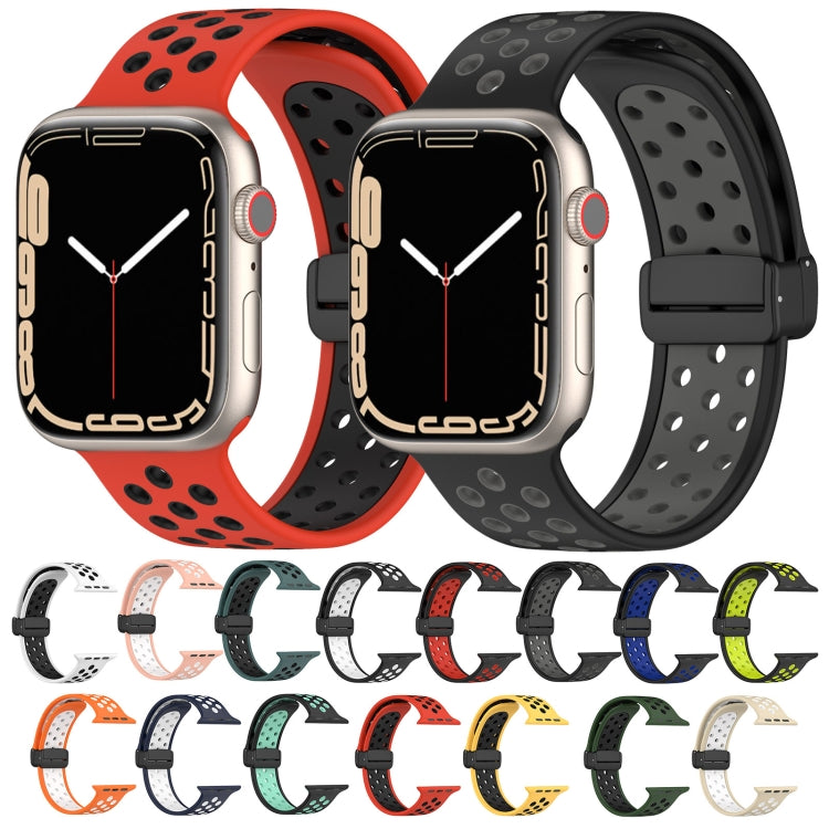 For Apple Watch 42mm Magnetic Buckle Silicone Watch Band(Red Black) - Watch Bands by buy2fix | Online Shopping UK | buy2fix