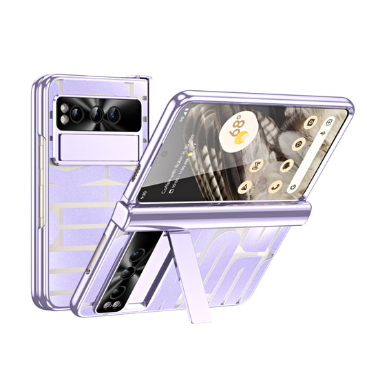 For Google Pixel Fold Integrated Electroplating Folding Phone Case with Pen Slot & Hinge(Purple) - Google Cases by buy2fix | Online Shopping UK | buy2fix