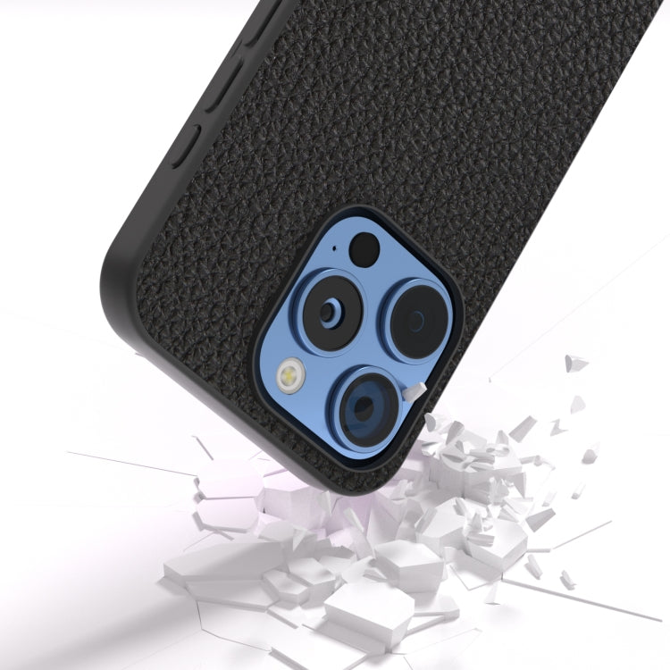 For iPhone 16 Pro ABEEL Genuine Leather Litchi Texture Phone Case(Black) - iPhone 16 Pro Cases by buy2fix | Online Shopping UK | buy2fix