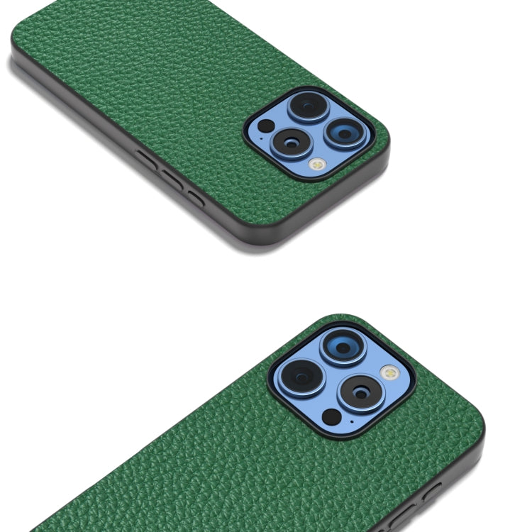 For iPhone 16 Pro ABEEL Genuine Leather Litchi Texture Phone Case(Green) - iPhone 16 Pro Cases by buy2fix | Online Shopping UK | buy2fix