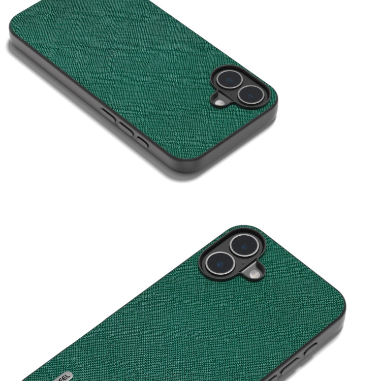 For iPhone 16 Plus ABEEL Cross Texture Genuine Leather Phone Case(Green) - iPhone 16 Plus Cases by buy2fix | Online Shopping UK | buy2fix