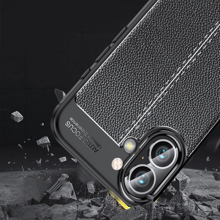 For iPhone 16 Plus Litchi Texture Shockproof TPU Phone Case(Black) - iPhone 16 Plus Cases by buy2fix | Online Shopping UK | buy2fix