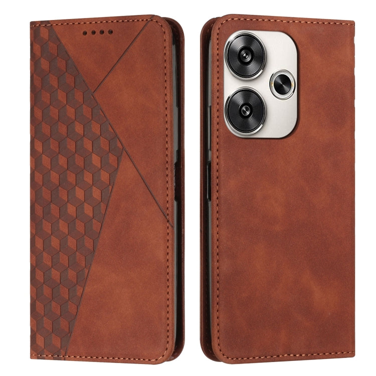 For Xiaomi Redmi Turbo 3 Diamond Splicing Skin Feel Magnetic Leather Phone Case(Brown) - Xiaomi Cases by buy2fix | Online Shopping UK | buy2fix