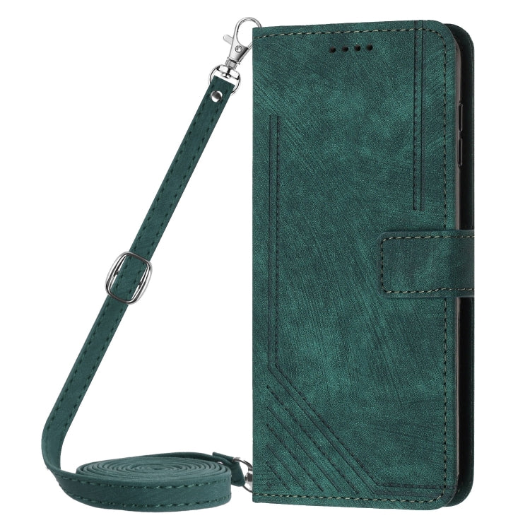 For Infinix Note 40 4G Skin Feel Stripe Pattern Leather Phone Case with Lanyard(Green) - Infinix Cases by buy2fix | Online Shopping UK | buy2fix