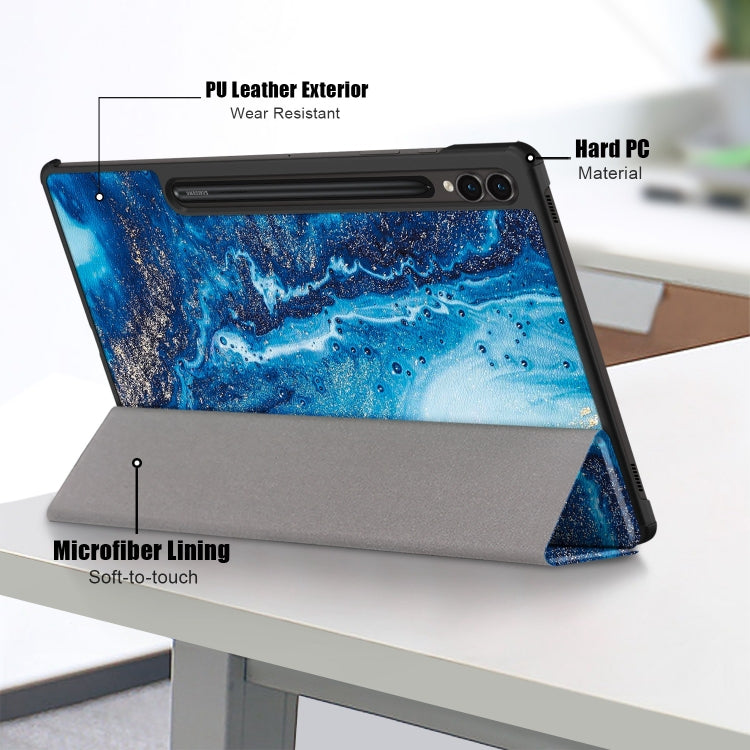 For Samsung Galaxy Tab S9+ Custer Painted 3-Fold Holder Smart Leather Tablet Case(Waves) - Galaxy Tab S9+ Cases by buy2fix | Online Shopping UK | buy2fix