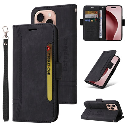 For iPhone 16 Pro BETOPNICE Dual-side Buckle Leather Phone Case(Black) - iPhone 16 Pro Cases by BETOPNICE | Online Shopping UK | buy2fix