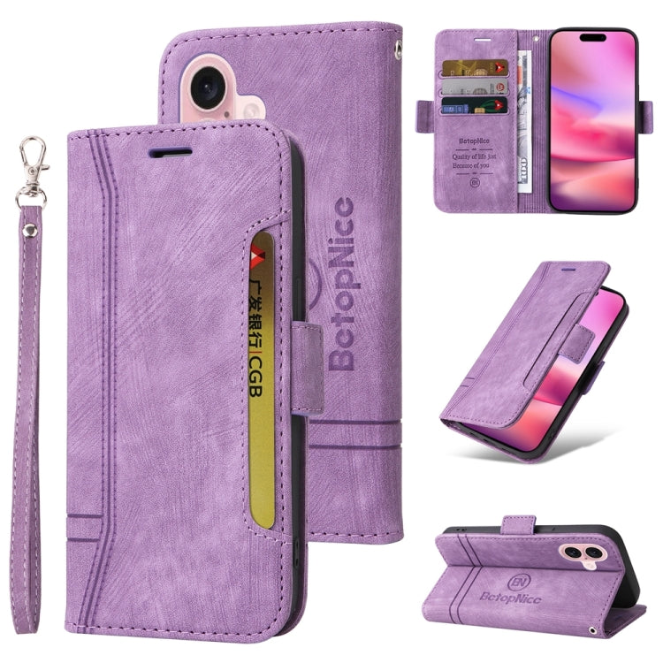 For iPhone 16 BETOPNICE Dual-side Buckle Leather Phone Case(Purple) - iPhone 16 Cases by BETOPNICE | Online Shopping UK | buy2fix