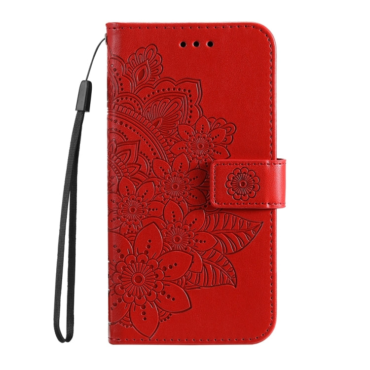 For iPhone 16 Pro 7-petal Flowers Embossing Leather Phone Case(Red) - iPhone 16 Pro Cases by buy2fix | Online Shopping UK | buy2fix