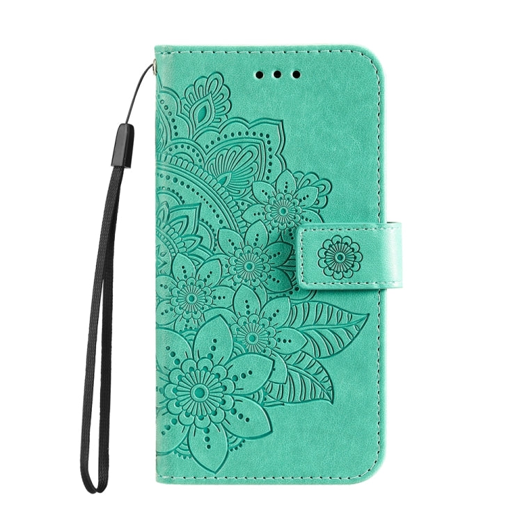 For iPhone 16 Pro 7-petal Flowers Embossing Leather Phone Case(Green) - iPhone 16 Pro Cases by buy2fix | Online Shopping UK | buy2fix