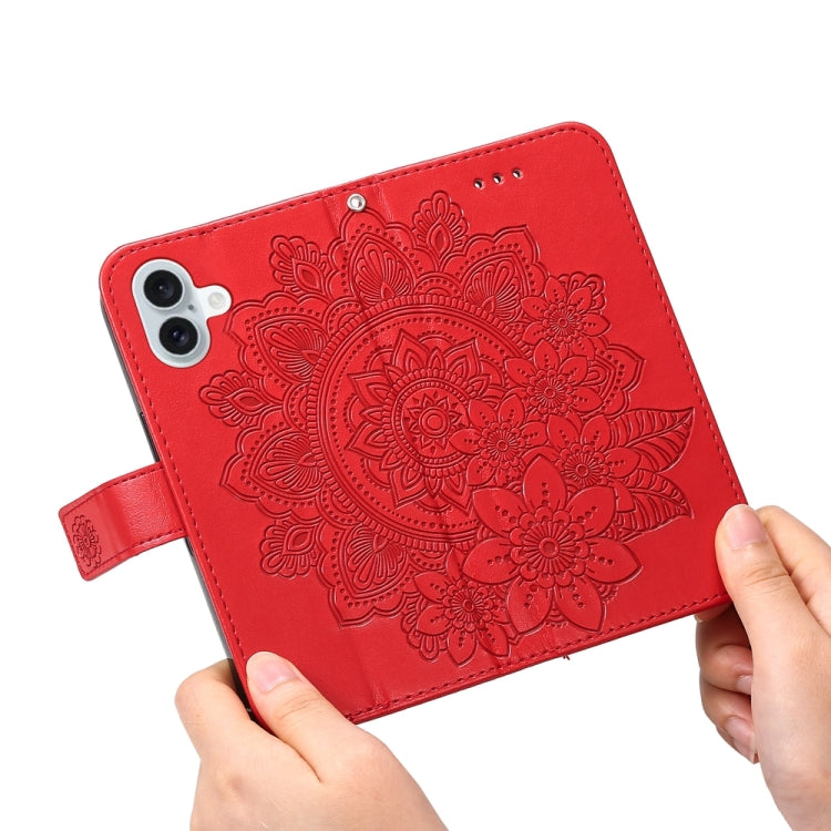 For iPhone 16 Plus 7-petal Flowers Embossing Leather Phone Case(Red) - iPhone 16 Plus Cases by buy2fix | Online Shopping UK | buy2fix