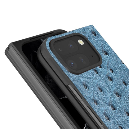 For Google Pixel 9 Pro Fold ABEEL Genuine Leather Ostrich Texture Phone Case(Blue) - Google Cases by buy2fix | Online Shopping UK | buy2fix