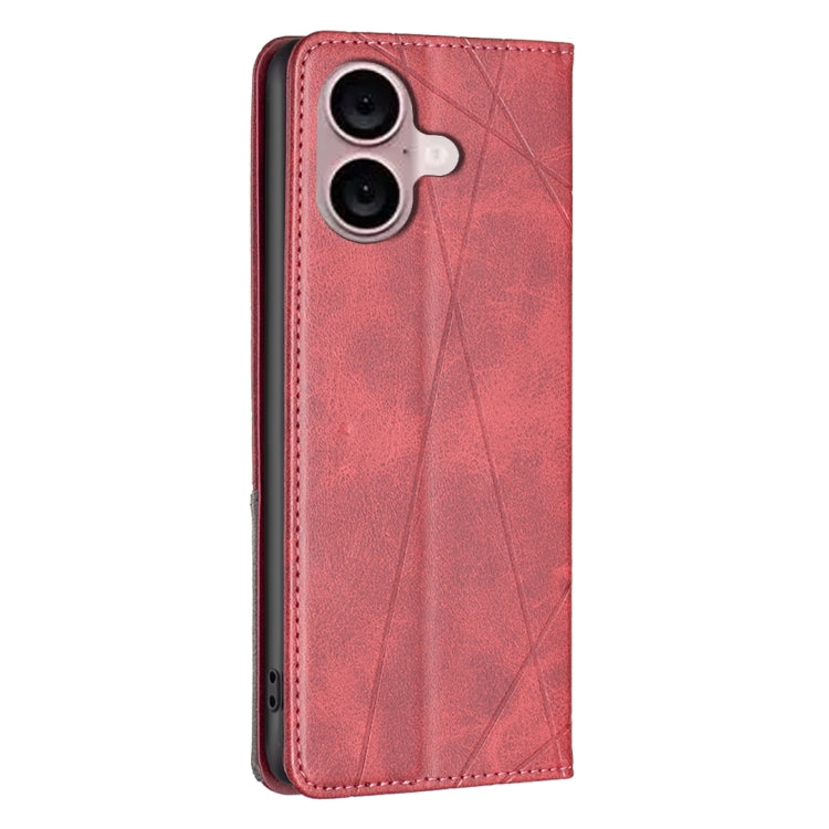 For iPhone 16 Rhombus Texture Magnetic Leather Phone Case(Red) - iPhone 16 Cases by buy2fix | Online Shopping UK | buy2fix