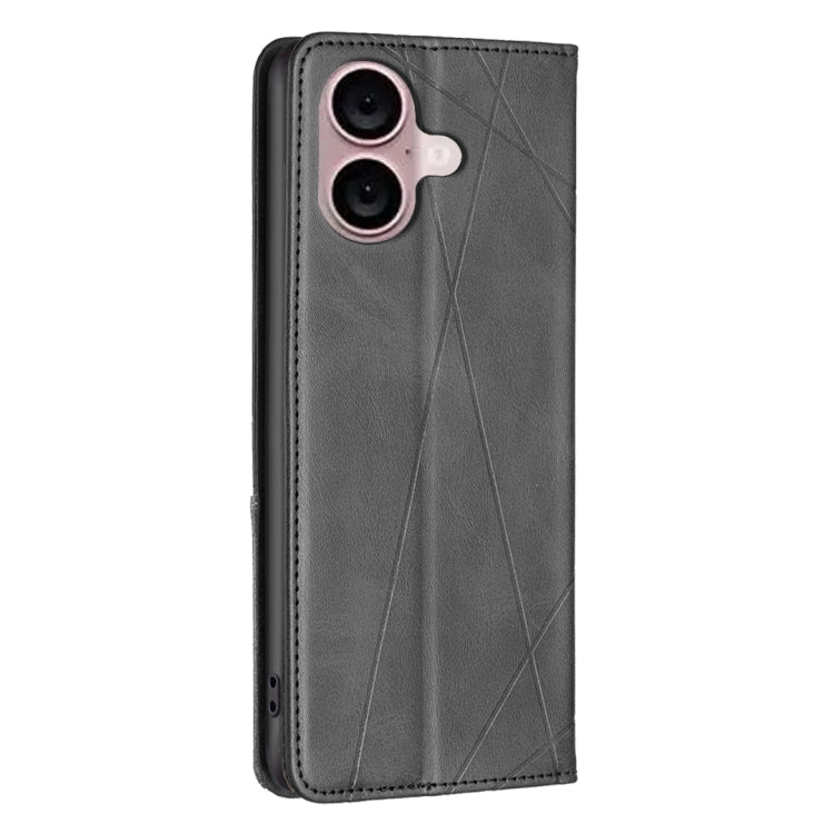 For iPhone 16 Rhombus Texture Magnetic Leather Phone Case(Black) - iPhone 16 Cases by buy2fix | Online Shopping UK | buy2fix