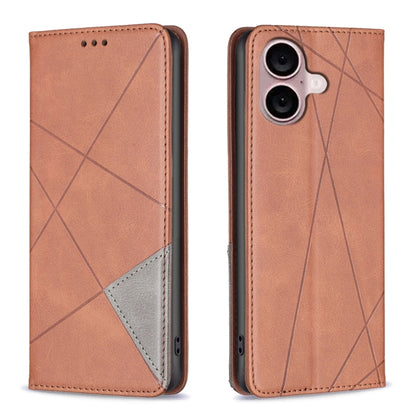 For iPhone 16 Plus Rhombus Texture Magnetic Leather Phone Case(Brown) - iPhone 16 Plus Cases by buy2fix | Online Shopping UK | buy2fix