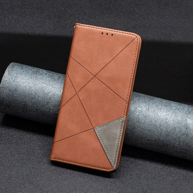 For iPhone 16 Plus Rhombus Texture Magnetic Leather Phone Case(Brown) - iPhone 16 Plus Cases by buy2fix | Online Shopping UK | buy2fix