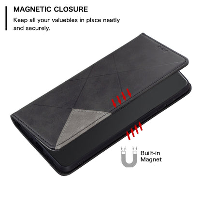 For iPhone 16 Plus Rhombus Texture Magnetic Leather Phone Case(Black) - iPhone 16 Plus Cases by buy2fix | Online Shopping UK | buy2fix