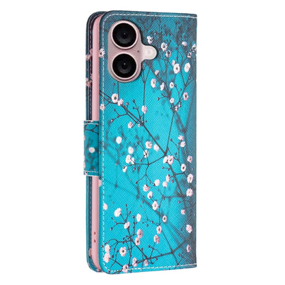 For iPhone 16 Colored Drawing Pattern Leather Phone Case(Plum Blossom) - iPhone 16 Cases by buy2fix | Online Shopping UK | buy2fix