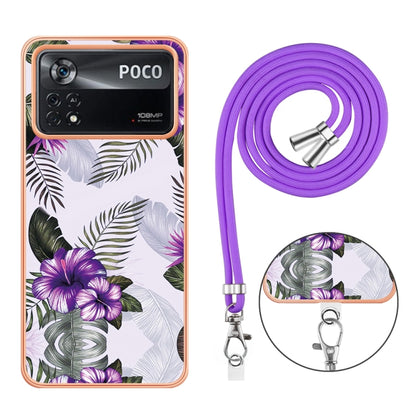 For Xiaomi Poco X4 Pro 5G Electroplating IMD TPU Phone Case with Lanyard(Purple Flower) - Xiaomi Cases by buy2fix | Online Shopping UK | buy2fix