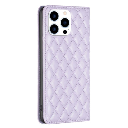 For iPhone 16 Pro Diamond Lattice Magnetic Leather Flip Phone Case(Purple) - iPhone 16 Pro Cases by buy2fix | Online Shopping UK | buy2fix