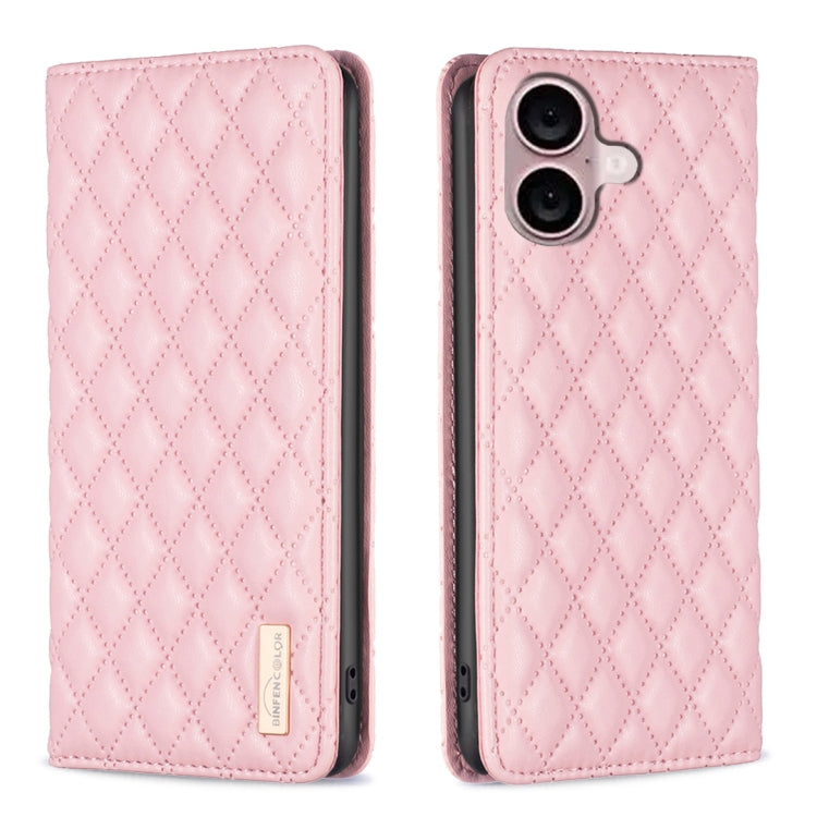 For iPhone 16 Diamond Lattice Magnetic Leather Flip Phone Case(Pink) - iPhone 16 Cases by buy2fix | Online Shopping UK | buy2fix