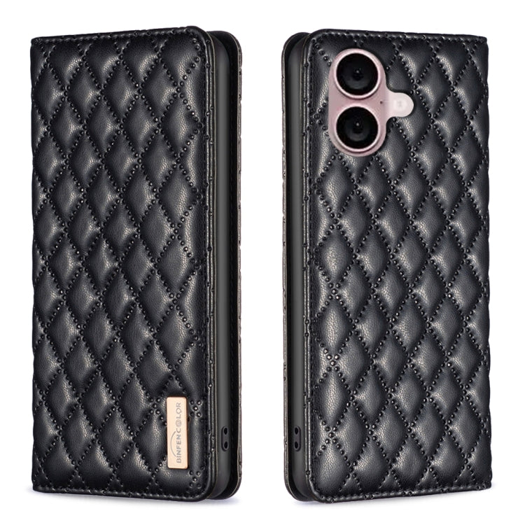 For iPhone 16 Diamond Lattice Magnetic Leather Flip Phone Case(Black) - iPhone 16 Cases by buy2fix | Online Shopping UK | buy2fix