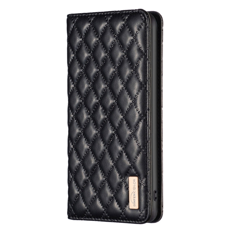 For iPhone 16 Diamond Lattice Magnetic Leather Flip Phone Case(Black) - iPhone 16 Cases by buy2fix | Online Shopping UK | buy2fix