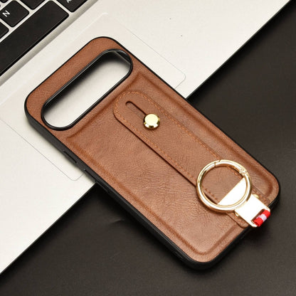 For Google Pixel 9 Wristband Leather Back Phone Case(Brown) - Google Cases by buy2fix | Online Shopping UK | buy2fix