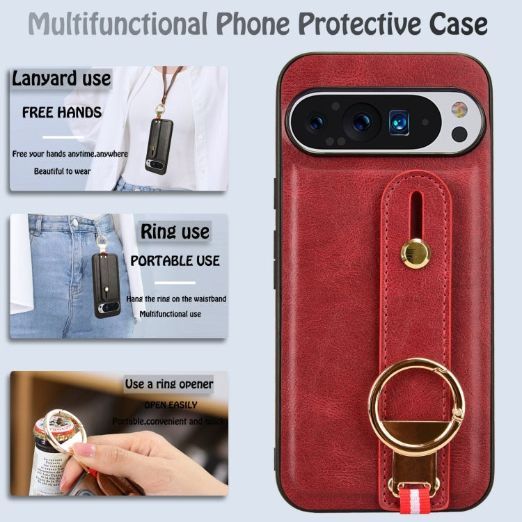 For Google Pixel 9 Pro XL Wristband Leather Back Phone Case(Red) - Google Cases by buy2fix | Online Shopping UK | buy2fix