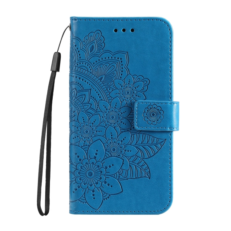 For Google Pixel 9 Pro 7-petal Flowers Embossing Leather Phone Case(Blue) - Google Cases by buy2fix | Online Shopping UK | buy2fix