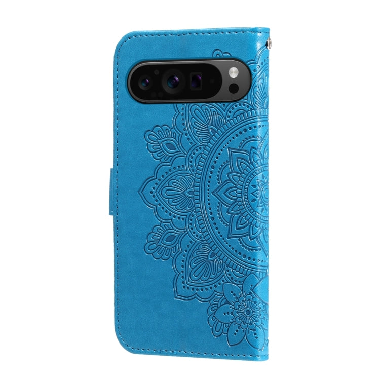 For Google Pixel 9 Pro 7-petal Flowers Embossing Leather Phone Case(Blue) - Google Cases by buy2fix | Online Shopping UK | buy2fix