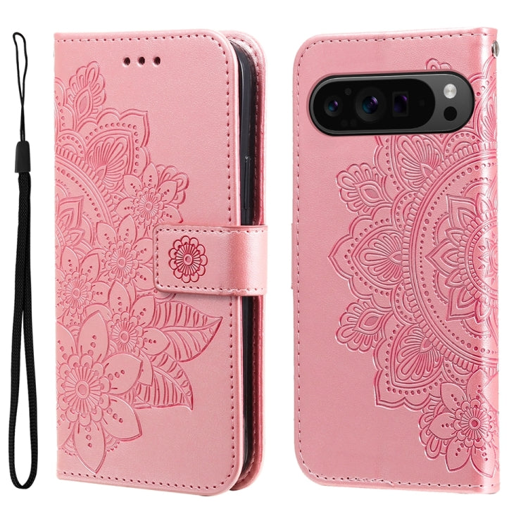 For Google Pixel 9 Pro 7-petal Flowers Embossing Leather Phone Case(Rose Gold) - Google Cases by buy2fix | Online Shopping UK | buy2fix