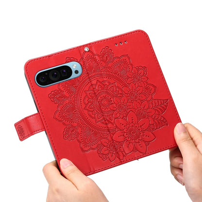 For Google Pixel 9 7-petal Flowers Embossing Leather Phone Case(Red) - Google Cases by buy2fix | Online Shopping UK | buy2fix