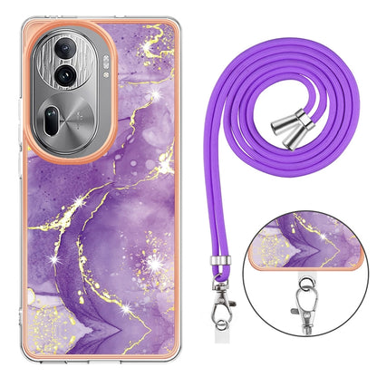 For OPPO Reno11 Pro 5G Global Electroplating Marble Dual-side IMD Phone Case with Lanyard(Purple 002) - Reno11 Pro Cases by buy2fix | Online Shopping UK | buy2fix