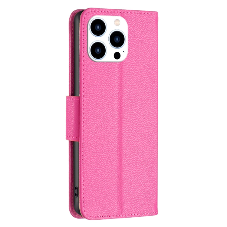 For iPhone 16 Pro Max Litchi Texture Pure Color Flip Leather Phone Case(Rose Red) - iPhone 16 Pro Max Cases by buy2fix | Online Shopping UK | buy2fix