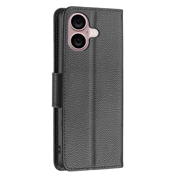 For iPhone 16 Litchi Texture Pure Color Flip Leather Phone Case(Black) - iPhone 16 Cases by buy2fix | Online Shopping UK | buy2fix