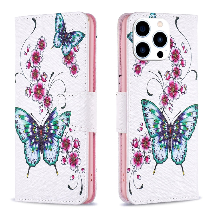 For iPhone 16 Pro Colored Drawing Pattern Flip Leather Phone Case(Flowers Butterfly) - iPhone 16 Pro Cases by buy2fix | Online Shopping UK | buy2fix