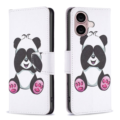 For iPhone 16 Colored Drawing Pattern Flip Leather Phone Case(Panda) - iPhone 16 Cases by buy2fix | Online Shopping UK | buy2fix