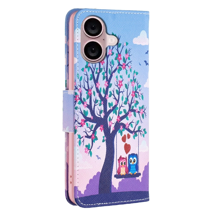 For iPhone 16 Plus Colored Drawing Pattern Flip Leather Phone Case(Owl) - iPhone 16 Plus Cases by buy2fix | Online Shopping UK | buy2fix