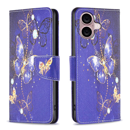 For iPhone 16 Plus Colored Drawing Pattern Flip Leather Phone Case(Purple Butterfly) - iPhone 16 Plus Cases by buy2fix | Online Shopping UK | buy2fix