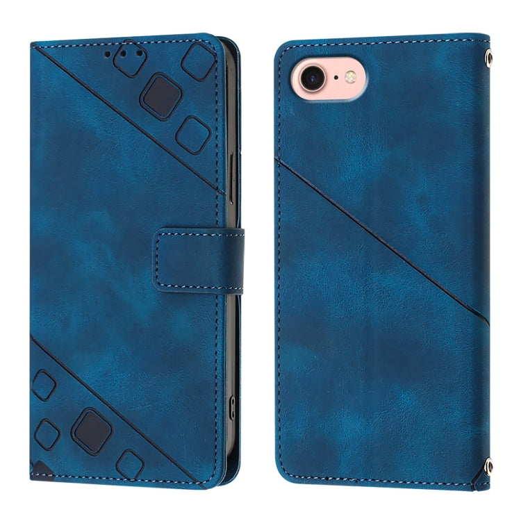 For iPhone SE 2024 Skin-feel Embossed Leather Phone Case(Blue) - More iPhone Cases by buy2fix | Online Shopping UK | buy2fix