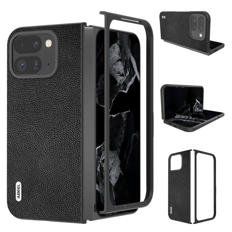 For Google Pixel 9 Pro Fold ABEEL Black Edge Genuine Leather Mino Phone Case(Black) - Google Cases by buy2fix | Online Shopping UK | buy2fix