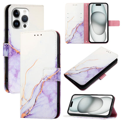 For iPhone 16 Pro Max PT003 Marble Pattern Flip Leather Phone Case(White Purple LS006) - iPhone 16 Pro Max Cases by buy2fix | Online Shopping UK | buy2fix