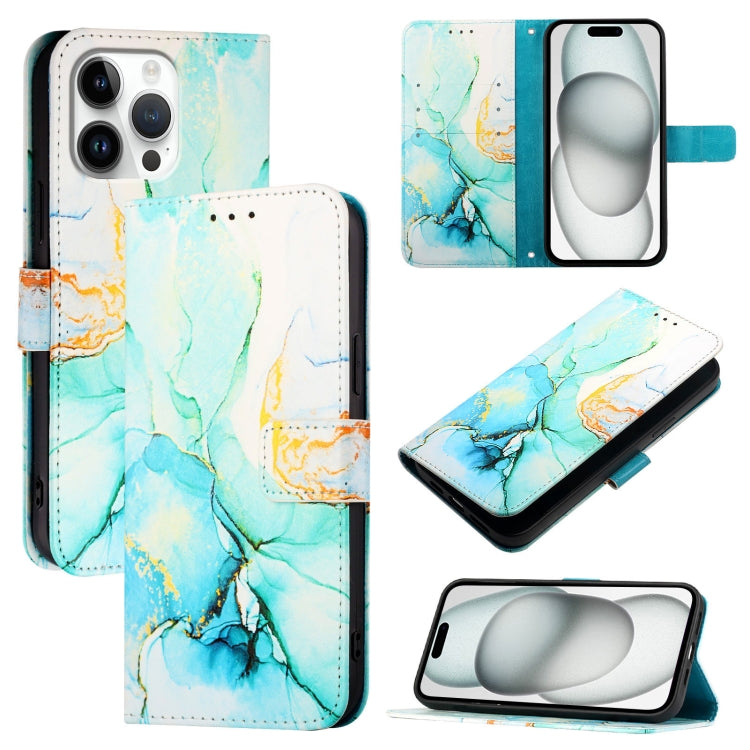 For iPhone 16 Pro Max PT003 Marble Pattern Flip Leather Phone Case(Green LS003) - iPhone 16 Pro Max Cases by buy2fix | Online Shopping UK | buy2fix