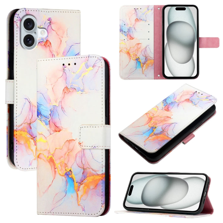 For iPhone 16 Plus PT003 Marble Pattern Flip Leather Phone Case(Galaxy Marble White LS004) - iPhone 16 Plus Cases by buy2fix | Online Shopping UK | buy2fix