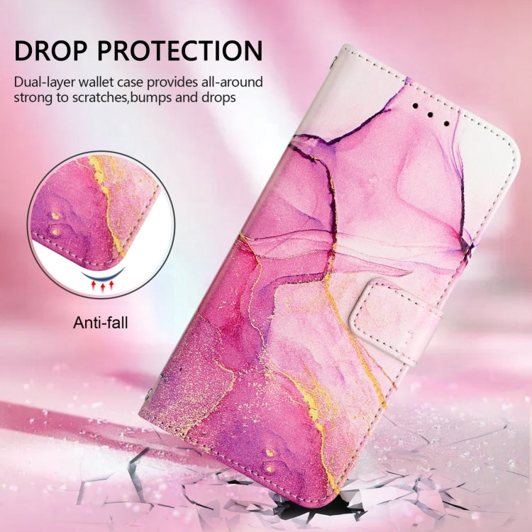 For iPhone 16 Plus PT003 Marble Pattern Flip Leather Phone Case(Pink Purple Gold LS001) - iPhone 16 Plus Cases by buy2fix | Online Shopping UK | buy2fix